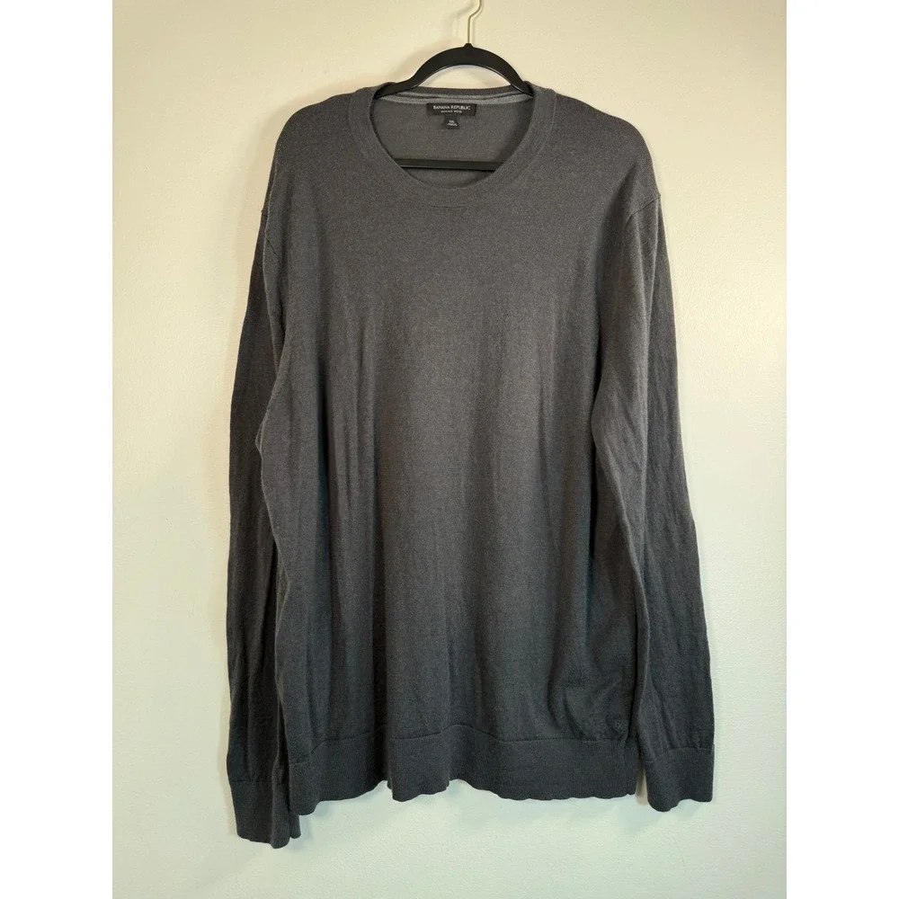 Banana Republic Sweater Mens XXL Merino Wool Charcoal Grey Crew Neck EUC